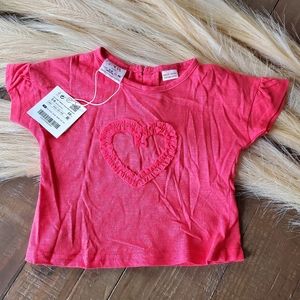 Zara Ruffled Pink Heart T-Shirt Size 3-6 Months